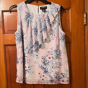 Liz Claiborne Floral Ruffle Top - Pink and Blue